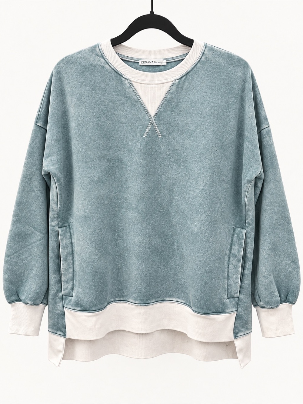 Zenana Acid Wash Fleece-Lined Sweatshirt – Ash Jade 💚 - Picture 4 of 5